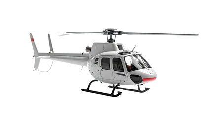 Sleek, white helicopter against a dark, featureless background