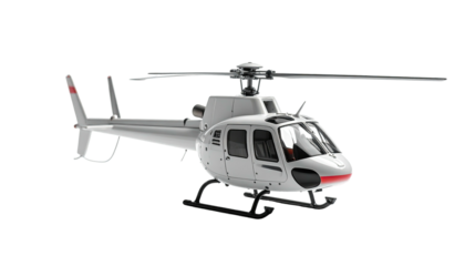 Sleek, white helicopter against a dark, featureless background