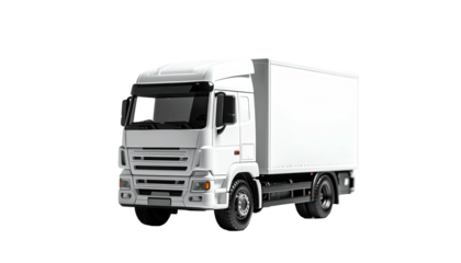 White box truck, angled view, isolated against a black backdrop