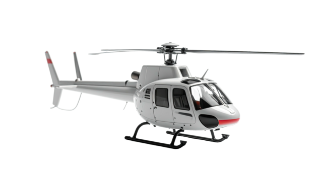 Sleek, white helicopter against a dark, featureless background