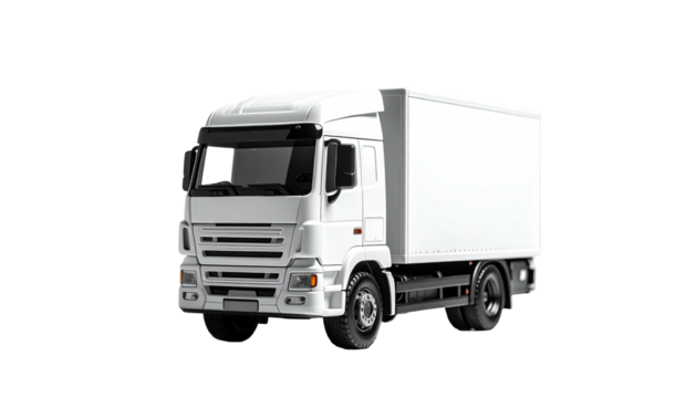 White box truck, angled view, isolated against a black backdrop