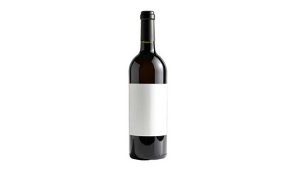 Wine bottle. Blank label. Clear glass. Dark liquid. Isolated