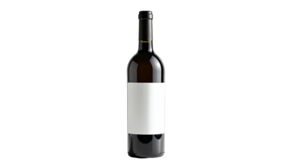 Wine bottle. Blank label. Clear glass. Dark liquid. Isolated