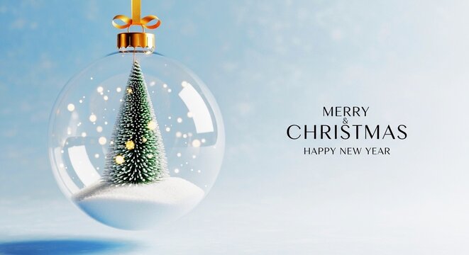 Christmas ornament with tree inside and Merry Christmas text. - Powered by Adobe