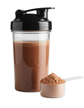 Chocolate shake and powder isolated on a transparent background