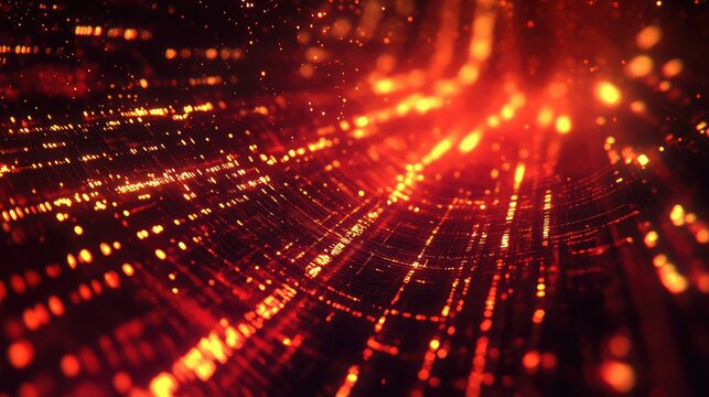 Digital data stream flowing through abstract network lines