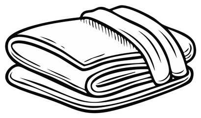 Folded blanket or towels in a stack black and white line art vector illustration icon