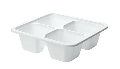 White plastic tray with four square compartments
