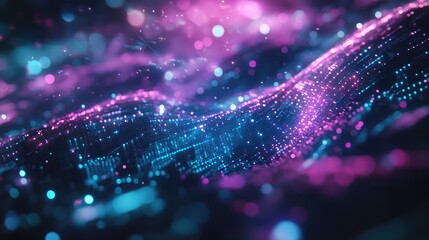 Abstract digital waves glowing with data particles