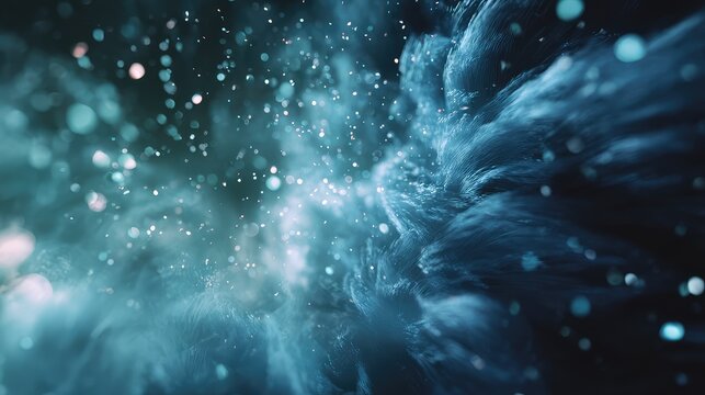 Abstract blue particles swirling in textured light background - Powered by Adobe