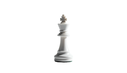 White chess king piece, centered, stands on a dark background