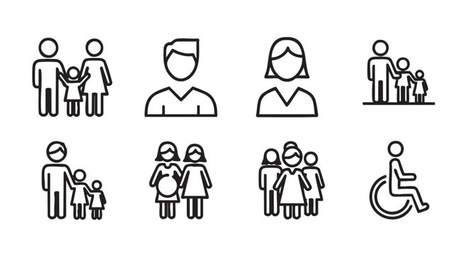 Iconographic representations of families and individuals depicting different family structures