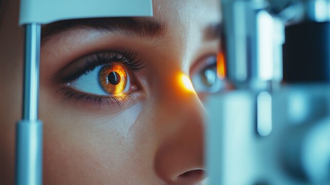 Close-Up Eye Examination with Optometry Device