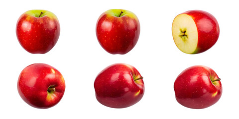 Six Red Apples Including a Halved Apple on Background fruit green isolated on a transparent background