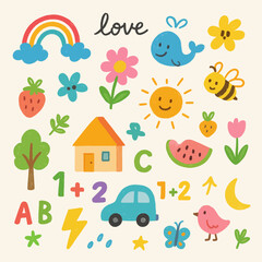 Cute cartoon doodle elements for kids design