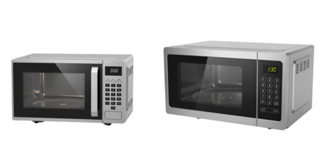 Modern Microwave Oven Digital Display Kitchen Appliance Stainless Steel Realistiv 3D Vector Illustration Isolated Transparent Background PNG