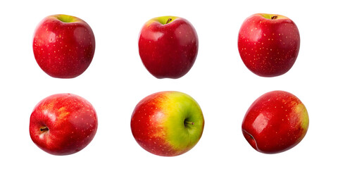 Six Red Apples with Yellow and Green Accents on Background fruit isolated on a transparent background