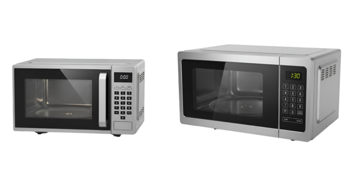 Modern Microwave Oven Digital Display Kitchen Appliance Stainless Steel Realistiv 3D Vector Illustration Isolated Transparent Background PNG