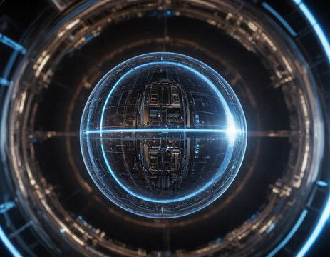 Futuristic sci fi abstract glowing blue energy orb portal