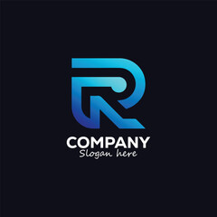 Dynamic initial R logo design in modern blue gradient style for brand identity success
