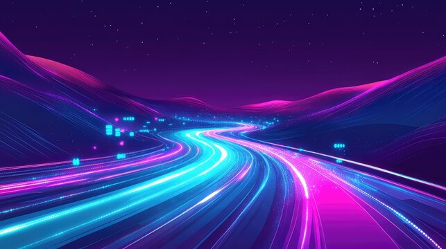 Digital data stream moving fast on futuristic highway