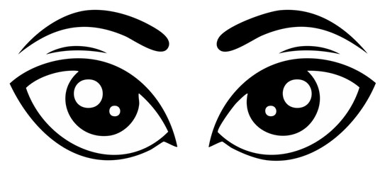 Stylized Black and White Eyes with Arched Eyebrows Looking Forward