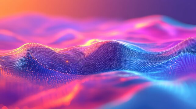 Abstract glowing digital particle wave creating futuristic background - Powered by Adobe
