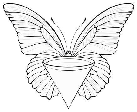 Elegant butterfly with a geometric cone shape symmetrical line art vector for tattoo or logo design