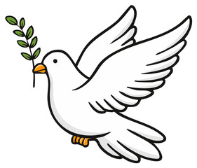 Obraz premium Cartoon white dove in flight holding an olive branch symbolizing peace and hope illustration