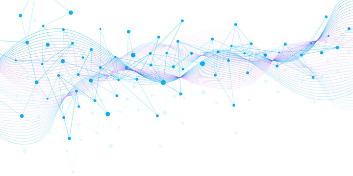 Abstract tech network connection with dots lines and wave. Digital technology and big data visualization. Suitable for healthcare, medial, science and technology background. Vector