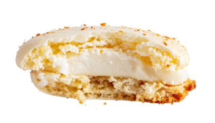 Delicious Macaron with Cream Filling and Crumbs on Transparent background