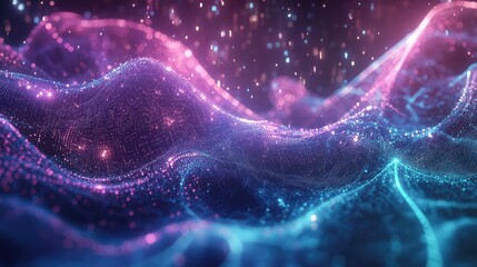 Abstract pink blue glowing digital data stream