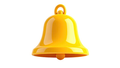 Glossy, yellow bell hangs. 3D render, plain dark backdrop