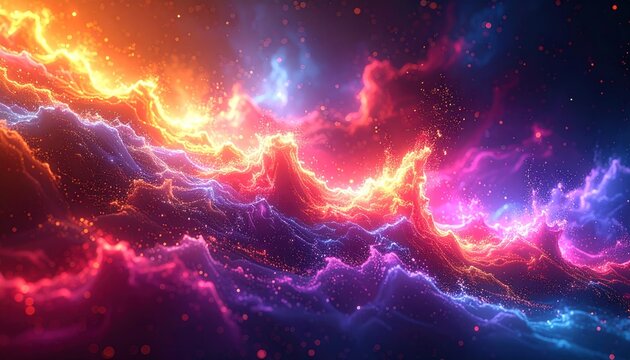 Vivid cosmic panorama with luminous nebulae in vibrant colors - Powered by Adobe