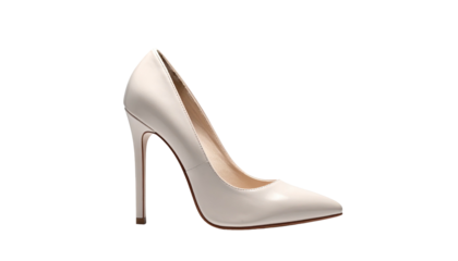 Cream-colored pointed-toe stiletto heel on a black background