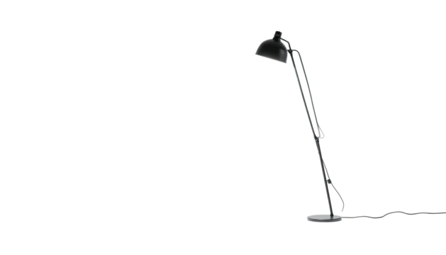 Articulating black desk lamp with springs isolated on black