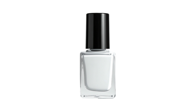 White polish bottle. Black cap. Neutral backdrop. Minimalism