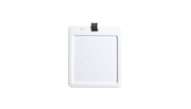 White ID badge with clip isolated against a black background - Powered by Adobe
