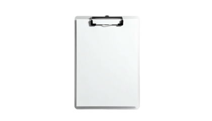 Clipboard holding a blank white sheet, against black background