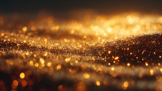 Golden glitter particles creating sparkling abstract background waves - Powered by Adobe