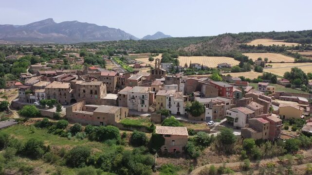 Drone photo of Figuerola d'Orcau, small town in comarca of the Pallars Jussa, Catalonia, Spain.