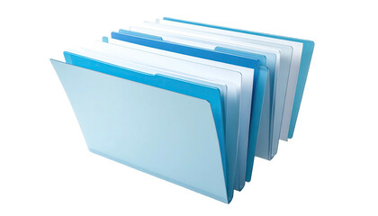 Stacked open file folders, gradient blues, organized papers