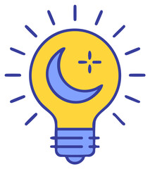 Fototapeta premium Stylized yellow lightbulb illustration with crescent moon and star symbol, idea icon