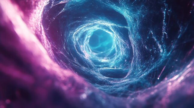 Abstract tunnel vortex flowing with neon blue and purple energy