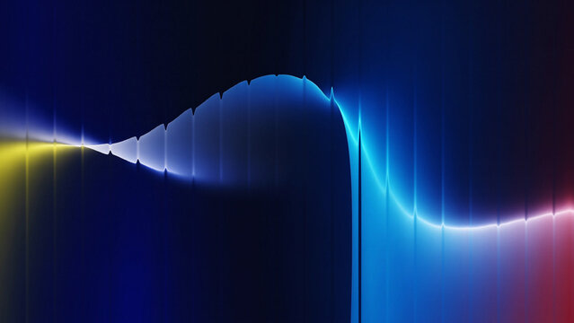 Capture the energy with this vibrant waveform design, a stunning abstract that evokes modern technology and futuristic innovation with its dynamic blue, yellow and red color palette