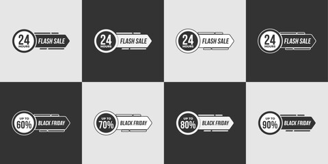 Flash Sale and Black Friday Discount Badge Icon Set Collection