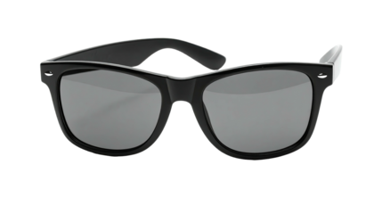 Classic black sunglasses with grey lenses, isolated on black