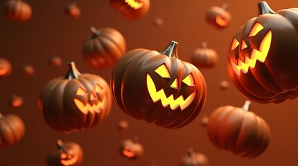 Theme Halloween, Floating geometric pumpkin shapes, futuristic abstract Halloween concept,