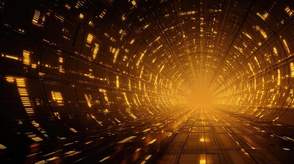 Futuristic digital tunnel with glowing data stream