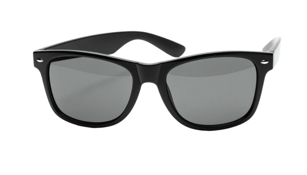 Classic black sunglasses with grey lenses, isolated on black